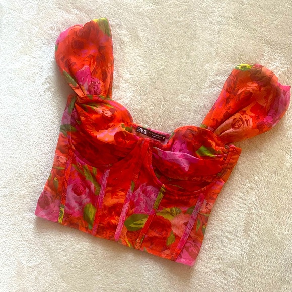 Zara Tops - ZARA Floral Corset Crop Top